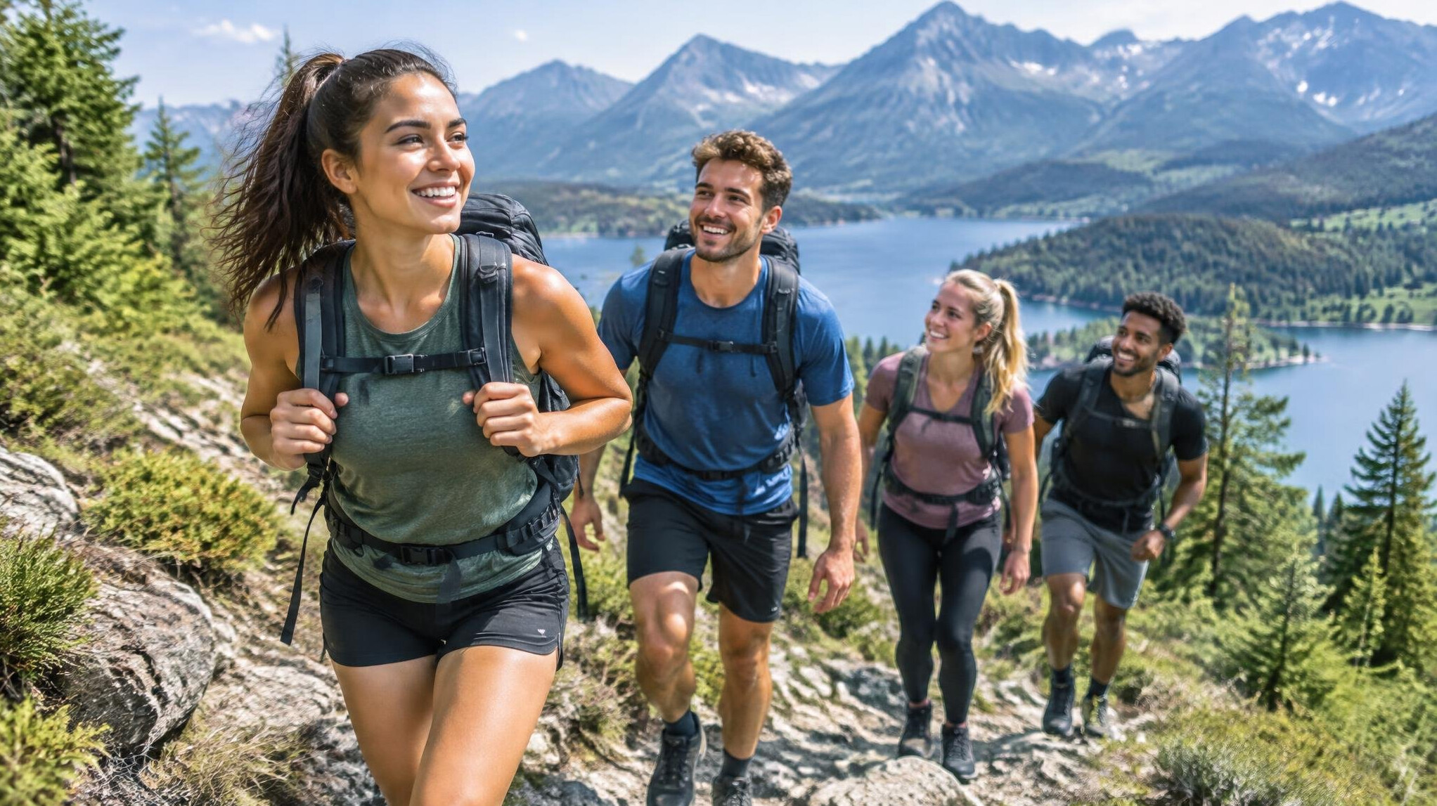 group of young friends hiking